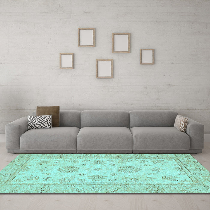 Machine Washable Oriental Light Blue Traditional Rug in a Living Room, wshabs498lblu