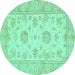 Round Oriental Turquoise Traditional Rug, abs498turq