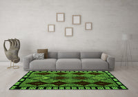 Machine Washable Abstract Green Modern Rug, wshabs4990grn