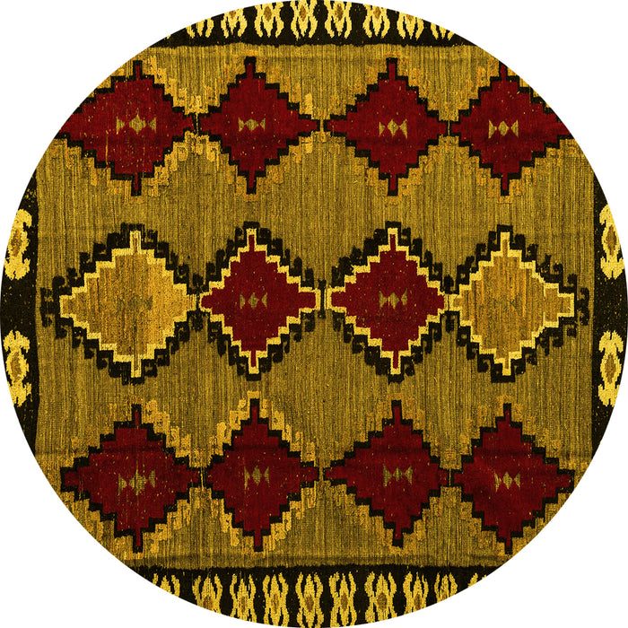 Round Machine Washable Abstract Yellow Modern Rug, wshabs4990yw