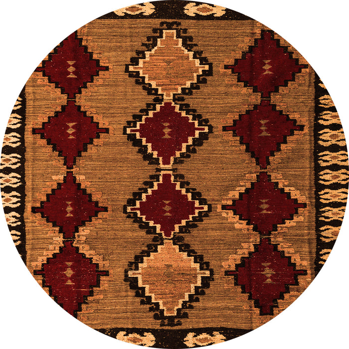 Round Machine Washable Abstract Orange Modern Area Rugs, wshabs4990org