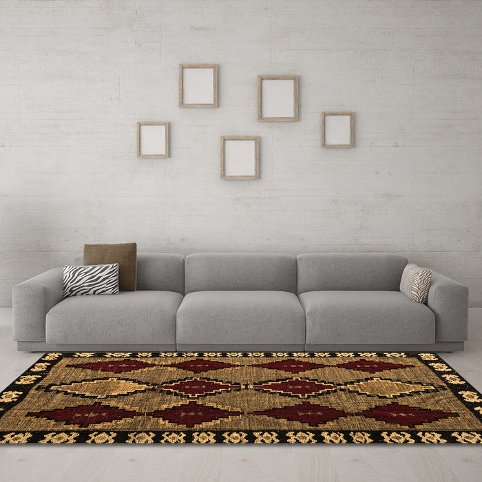 Machine Washable Abstract Brown Modern Rug in a Living Room,, wshabs4990brn