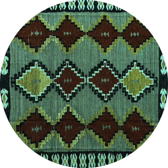 Round Abstract Turquoise Modern Rug, abs4990turq