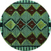 Round Abstract Turquoise Modern Rug, abs4990turq