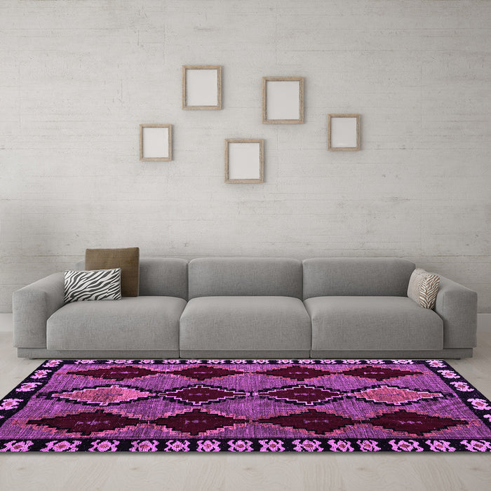 Machine Washable Abstract Purple Modern Area Rugs in a Living Room, wshabs4990pur