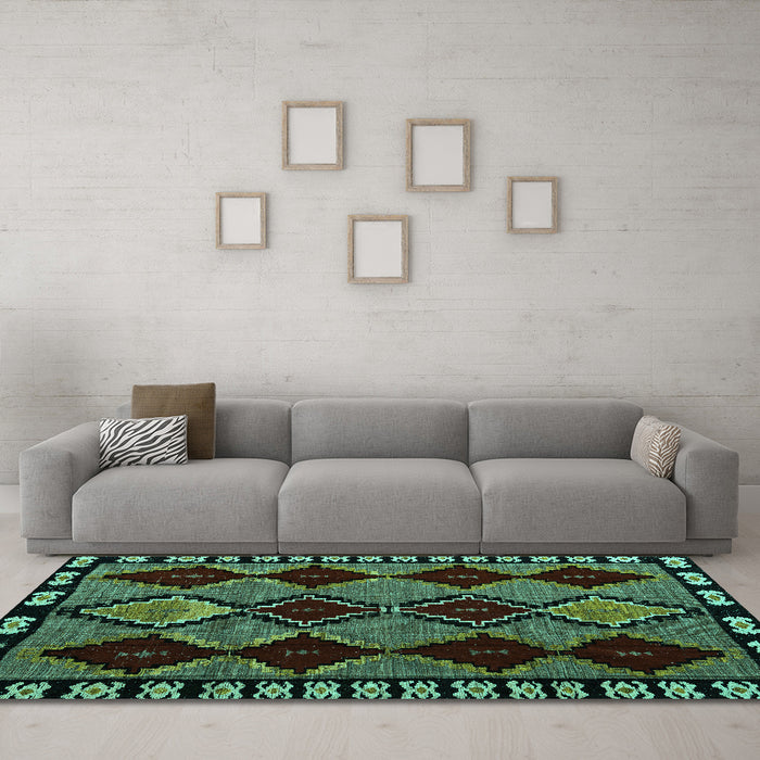 Machine Washable Abstract Turquoise Modern Area Rugs in a Living Room,, wshabs4990turq
