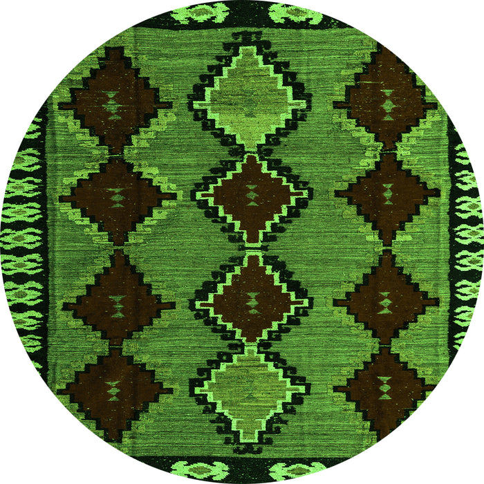 Round Machine Washable Abstract Green Modern Area Rugs, wshabs4990grn