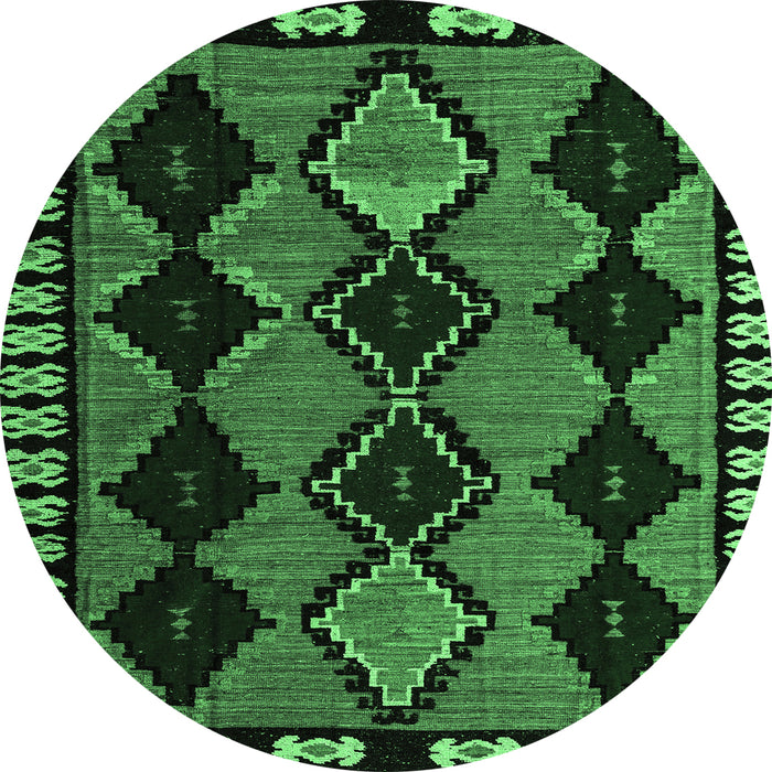 Round Machine Washable Abstract Emerald Green Modern Area Rugs, wshabs4990emgrn