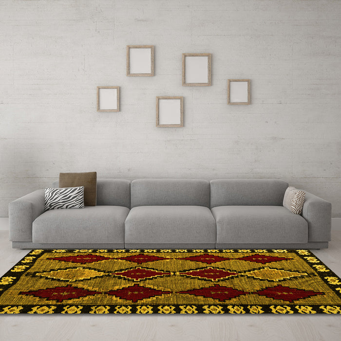 Machine Washable Abstract Yellow Modern Rug in a Living Room, wshabs4990yw