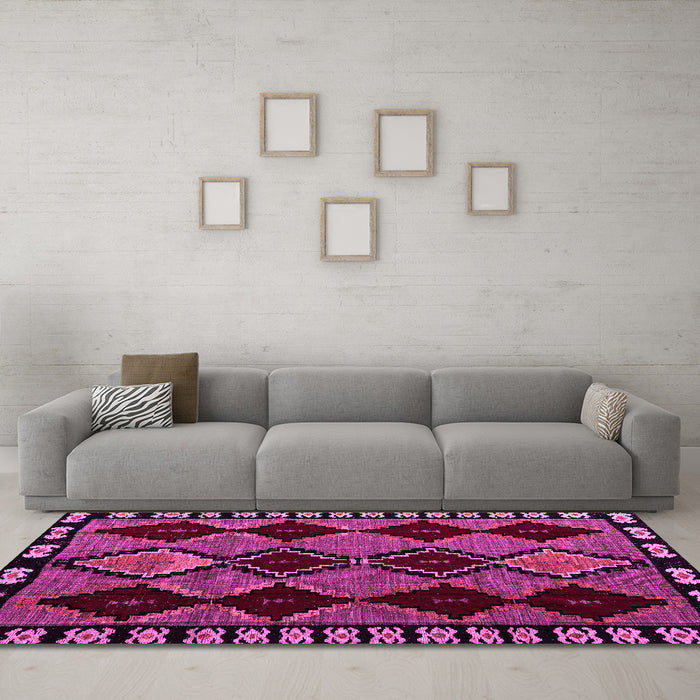 Machine Washable Abstract Pink Modern Rug in a Living Room, wshabs4990pnk