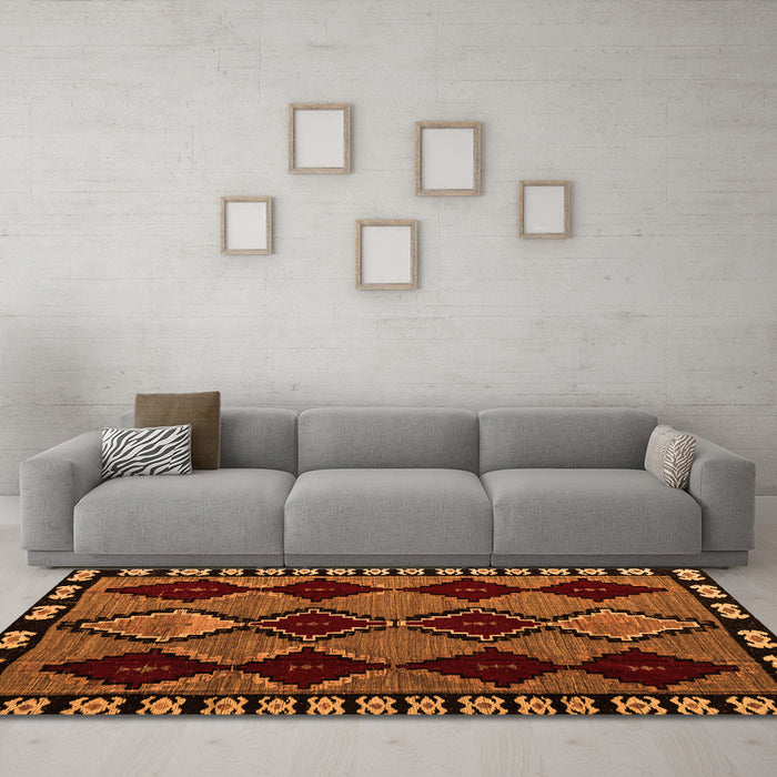 Machine Washable Abstract Orange Modern Area Rugs in a Living Room, wshabs4990org