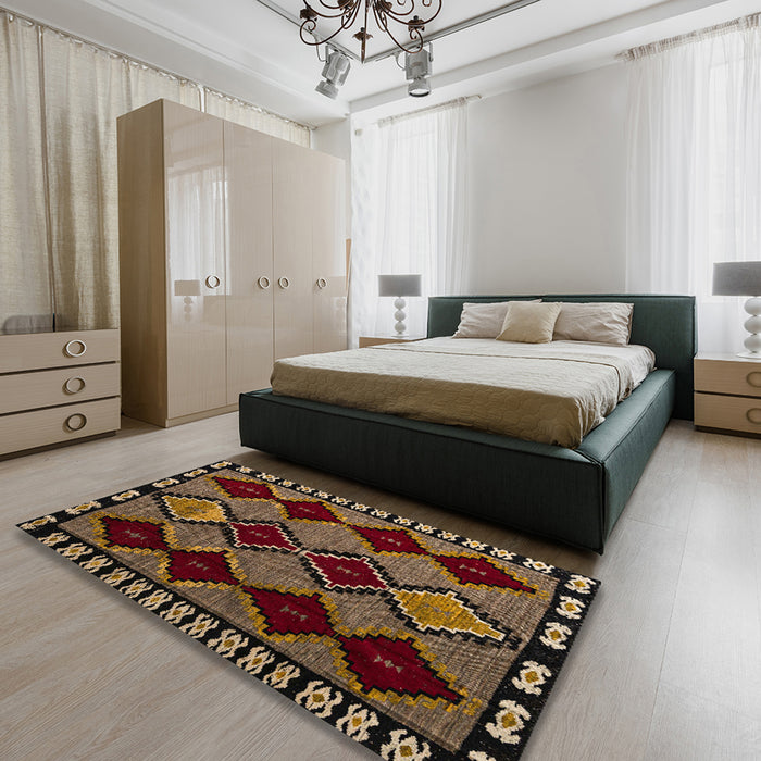 Abstract Red Modern Rug in a Bedroom, abs4990