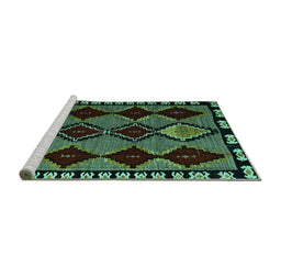 Sideview of Machine Washable Abstract Turquoise Modern Area Rugs, wshabs4990turq