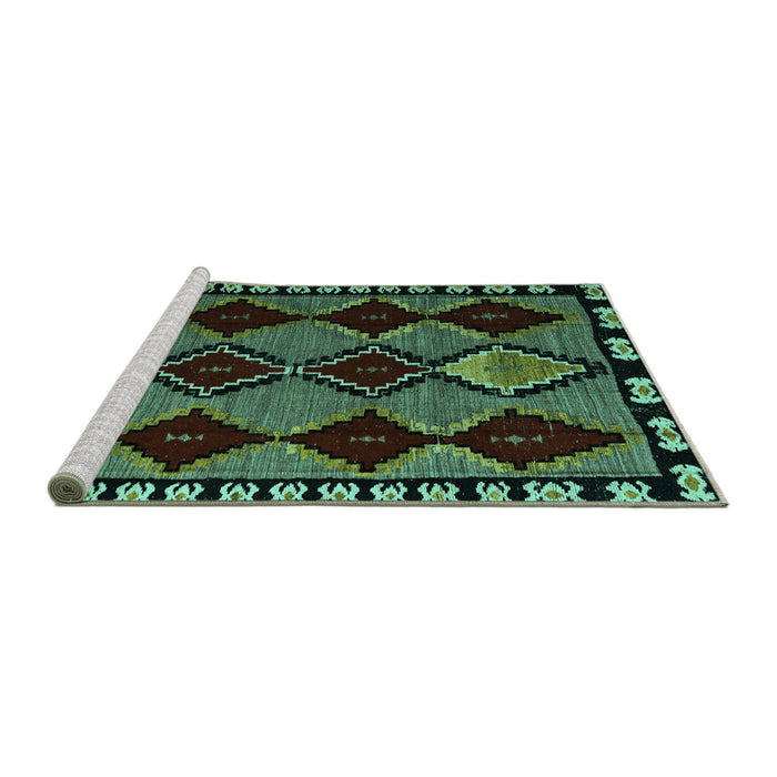Sideview of Machine Washable Abstract Turquoise Modern Area Rugs, wshabs4990turq