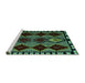 Sideview of Machine Washable Abstract Turquoise Modern Area Rugs, wshabs4990turq