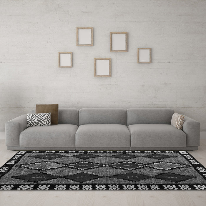 Machine Washable Abstract Gray Modern Rug in a Living Room,, wshabs4990gry