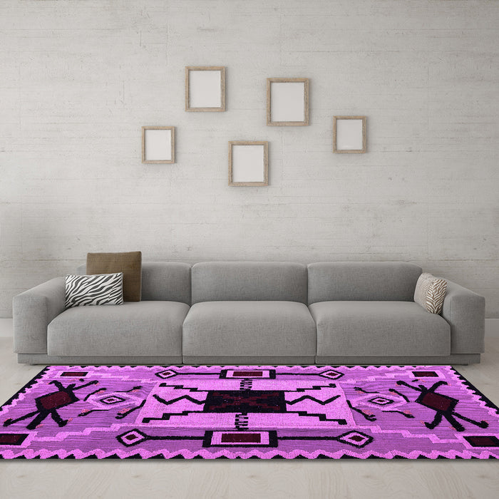 Machine Washable Abstract Purple Modern Area Rugs in a Living Room, wshabs4991pur
