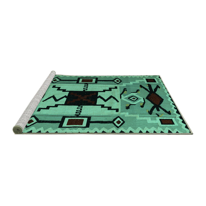 Sideview of Machine Washable Abstract Turquoise Modern Area Rugs, wshabs4991turq