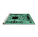 Sideview of Machine Washable Abstract Turquoise Modern Area Rugs, wshabs4991turq