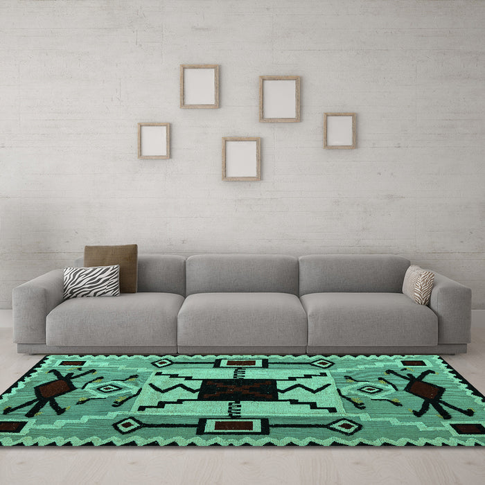 Machine Washable Abstract Turquoise Modern Area Rugs in a Living Room,, wshabs4991turq