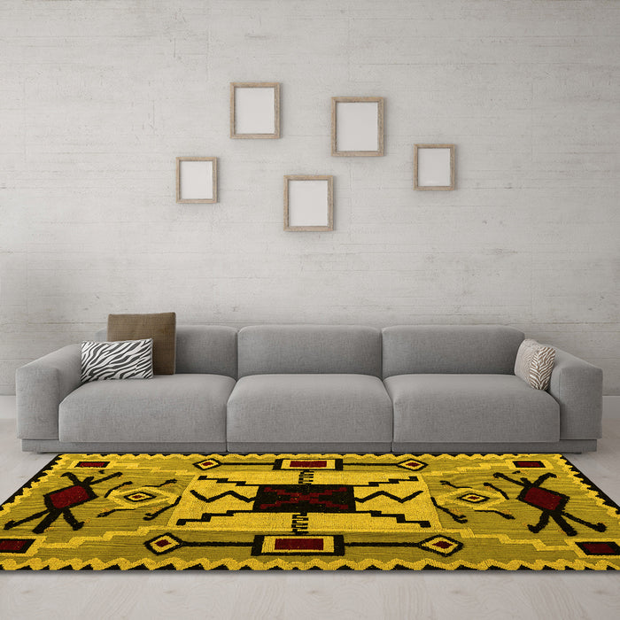 Machine Washable Abstract Yellow Modern Rug in a Living Room, wshabs4991yw