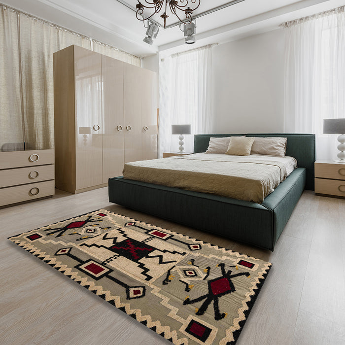 Machine Washable Abstract Bakers Brown Rug in a Bedroom, wshabs4991