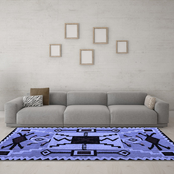 Machine Washable Abstract Blue Modern Rug in a Living Room, wshabs4991blu