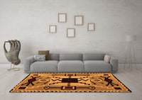 Machine Washable Abstract Orange Modern Rug, wshabs4991org