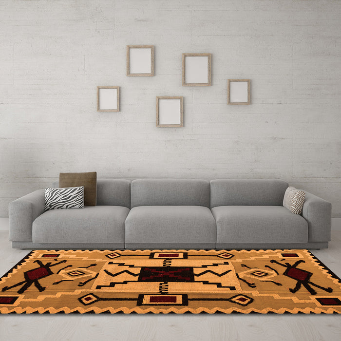 Machine Washable Abstract Orange Modern Area Rugs in a Living Room, wshabs4991org