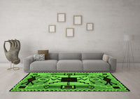 Machine Washable Abstract Green Modern Rug, wshabs4991grn