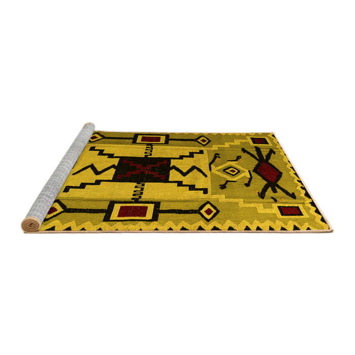 Sideview of Machine Washable Abstract Yellow Modern Rug, wshabs4991yw