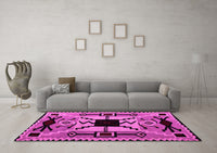 Machine Washable Abstract Pink Modern Rug, wshabs4991pnk