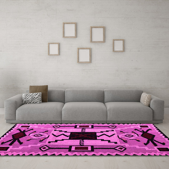 Machine Washable Abstract Pink Modern Rug in a Living Room, wshabs4991pnk