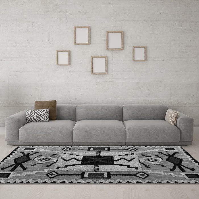 Machine Washable Abstract Gray Modern Rug in a Living Room,, wshabs4991gry