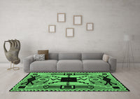 Machine Washable Abstract Emerald Green Modern Rug, wshabs4991emgrn