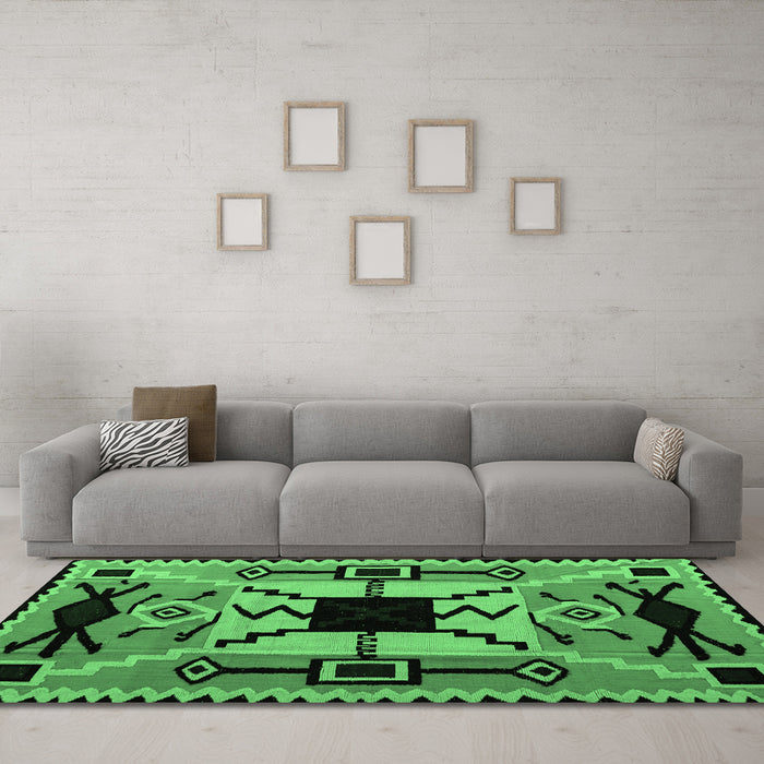 Machine Washable Abstract Emerald Green Modern Area Rugs in a Living Room,, wshabs4991emgrn