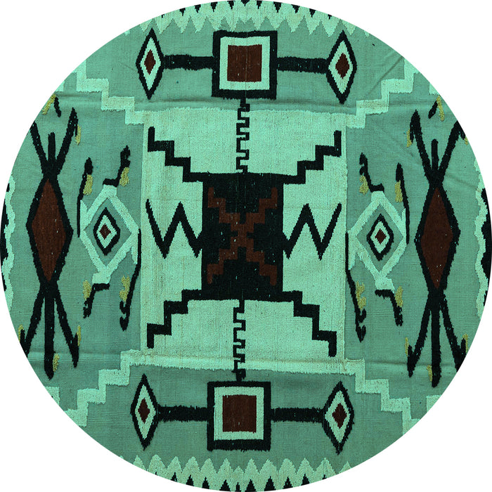 Round Machine Washable Abstract Turquoise Modern Area Rugs, wshabs4991turq