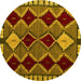 Round Abstract Yellow Modern Rug, abs4992yw