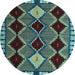 Round Machine Washable Abstract Light Blue Modern Rug, wshabs4992lblu