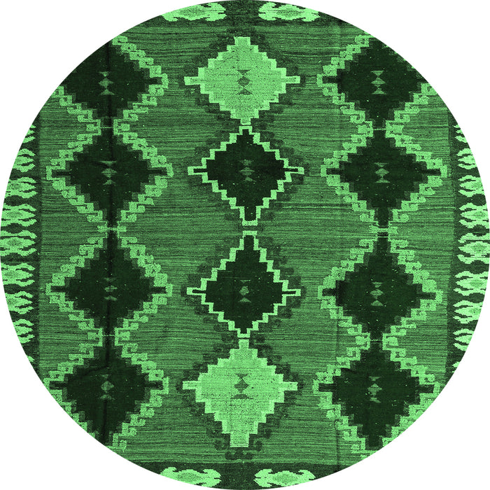 Round Abstract Emerald Green Modern Rug, abs4992emgrn