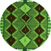 Round Machine Washable Abstract Green Modern Area Rugs, wshabs4992grn