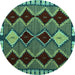 Round Machine Washable Abstract Turquoise Modern Area Rugs, wshabs4992turq