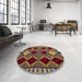 Round Machine Washable Abstract Vermilion Red Rug in a Office, wshabs4992