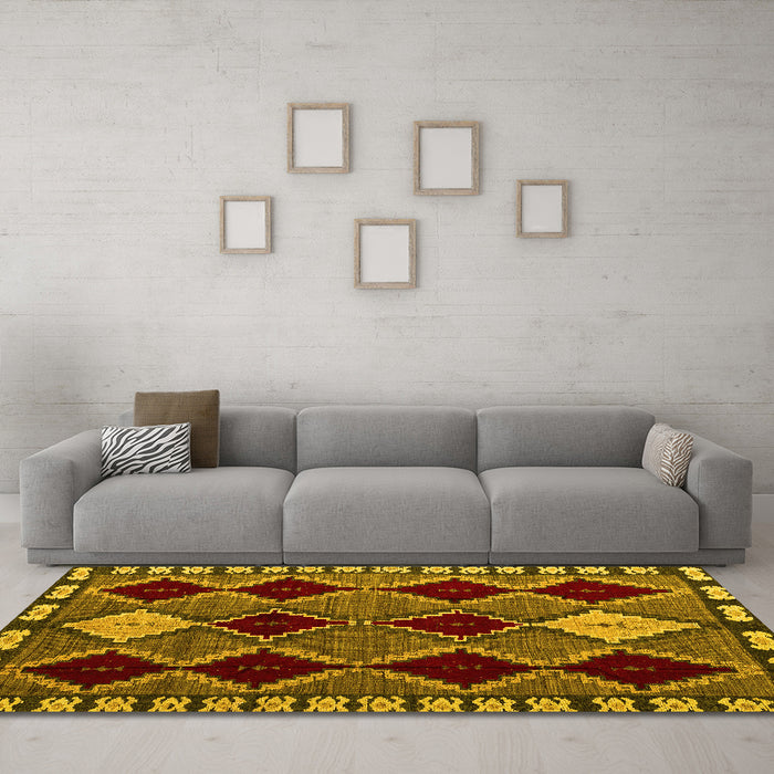 Machine Washable Abstract Yellow Modern Rug in a Living Room, wshabs4992yw