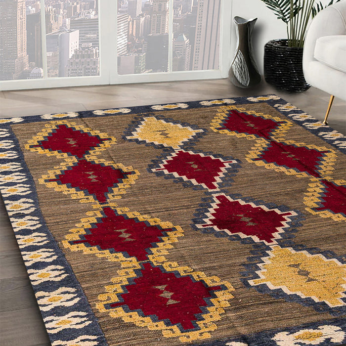 Abstract Red Modern Rug in Family Room, abs4992