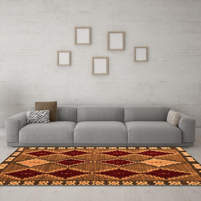 Machine Washable Abstract Orange Modern Area Rugs in a Living Room, wshabs4992org