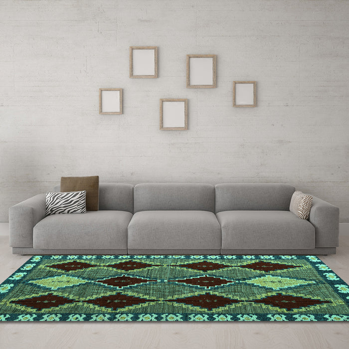 Machine Washable Abstract Turquoise Modern Area Rugs in a Living Room,, wshabs4992turq