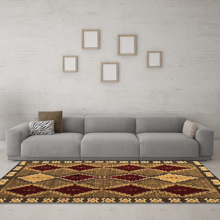 Machine Washable Abstract Brown Modern Rug in a Living Room,, wshabs4992brn
