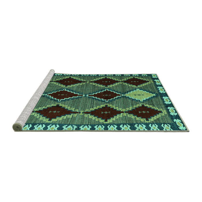 Sideview of Machine Washable Abstract Turquoise Modern Area Rugs, wshabs4992turq