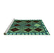 Sideview of Machine Washable Abstract Turquoise Modern Area Rugs, wshabs4992turq